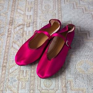 Wax Apple Mary Jane Flats in Satin Magenta
